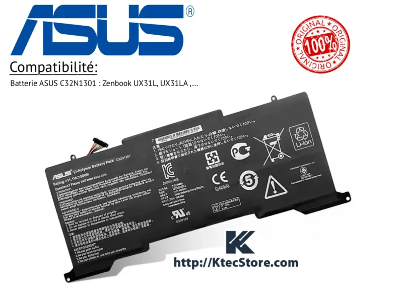 batterie-asus-C32N1301-originale-UX31L-UX31LA-algerie-ktecstore Batterie ASUS C32N1301 originale 50Wh pour ASUS ZenBook UX31L et UX31LA - KtecStore Algérie