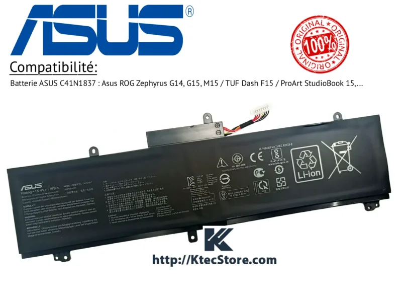 batterie-asus-C41N1837-originale-GA502-ktecstore-algerie Batterie ASUS C41N1837 originale 76Wh pour ASUS ROG Zephyrus et TUF Dash - KtecStore Algérie