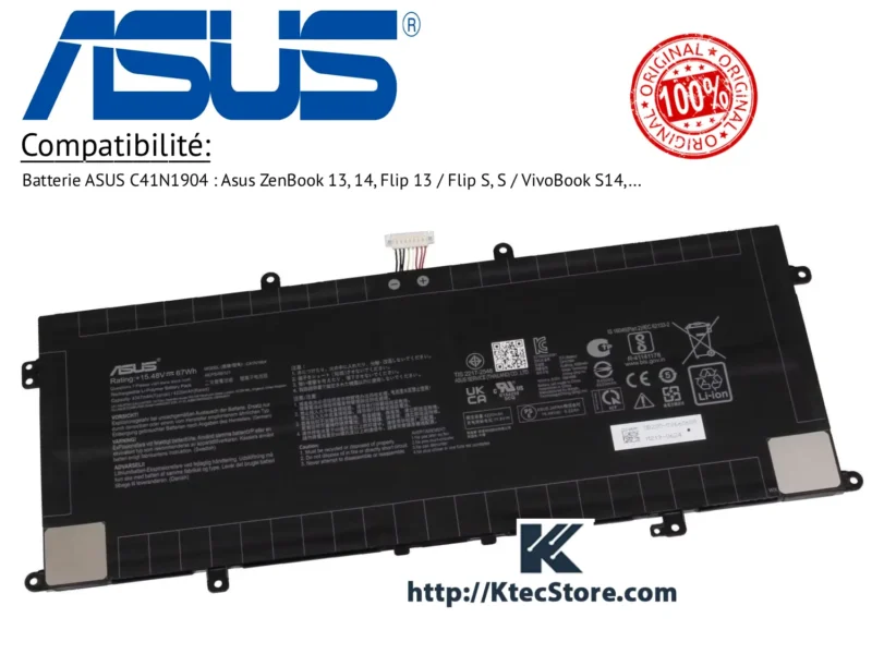 batterie-asus-C41N1904-originale-zenbook-13-ktecstore-algerie Batterie ASUS C41N1904 originale 67Wh pour ASUS ZenBook 13, 14 et Flip - KtecStore Algérie