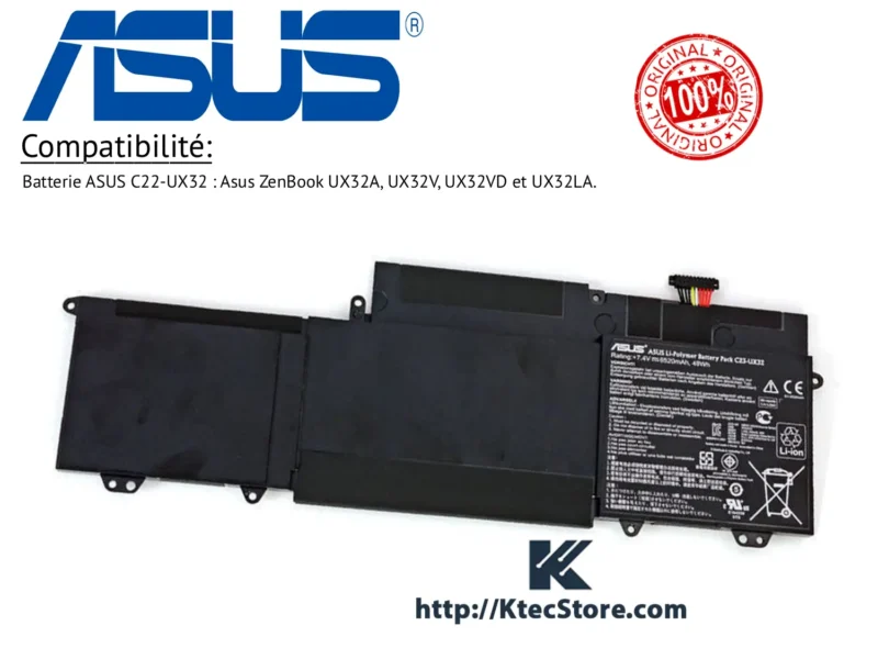 batterie-asus-C23-UX32-originale-ZenBook-UX32-ktecstore-algerie Batterie ASUS C23-UX32 originale 48Wh pour ASUS ZenBook UX32 - KtecStore Algérie