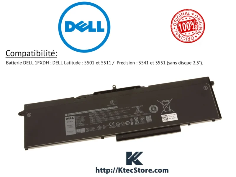 Batterie DELL 1FXDH originale 97Wh pour Latitude 5501, 5511 et Precision 3541 - KtecStore Algérie