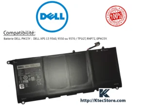 Batterie DELL PW23Y originale 60Wh pour XPS 13 9350, 9360 et 9370 - KtecStore Algérie