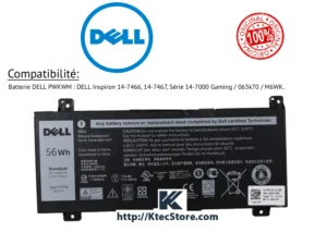 Batterie DELL PWKWM originale 56Wh pour Inspiron 14 série 7000 Gaming - KtecStore Algérie