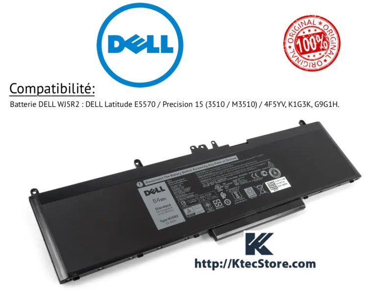 Batterie DELL WJ5R2 originale 84Wh pour Latitude E5570 et Precision 15 - KtecStore Algérie