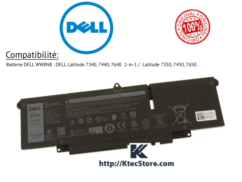 batterie-dell-WW8N8-originale-latitude-ktecstore-algerie Batterie DELL WW8N8 originale 57Wh pour Latitude 7340 à 7650 - KtecStore Algérie