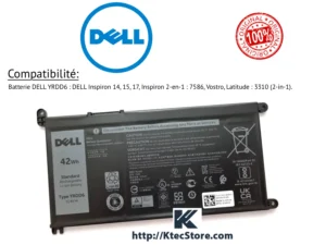 Accueil 3 Batterie DELL YRDD6 originale 42Wh pour Inspiron 14, 15, 17 et Latitude 3310 - KtecStore Algérie